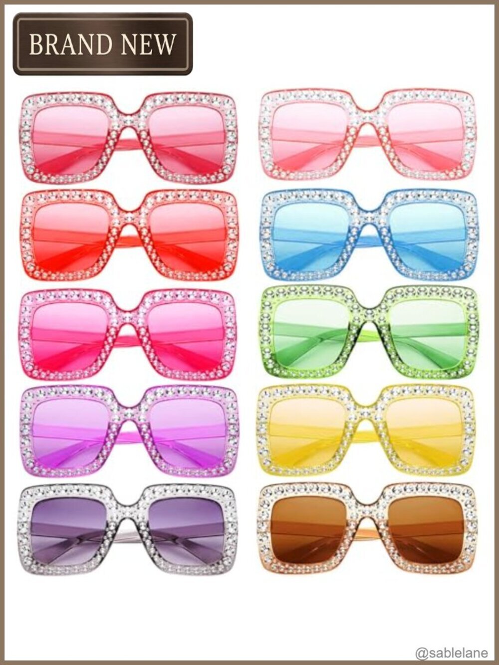 10 Pack Crystal Oversized Square Sunglasses Retro Disco Glitter Party Favors
